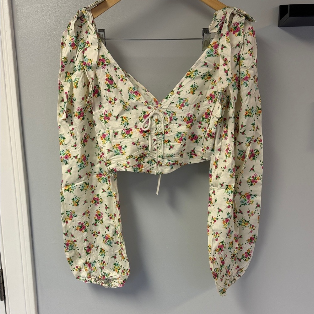 NWT For Love and Lemons Floral Long Sleeve Crop Top